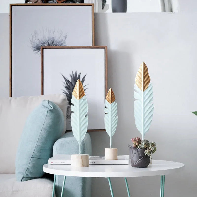 Modern Feather Wooden Decorations Simple Miniature Figurines