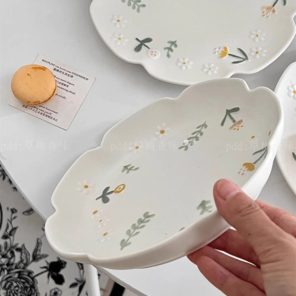 Embossed Daisy Plates Ceramic Home Dining Plate