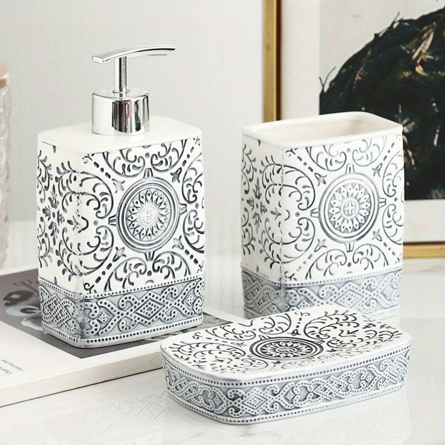 4Pcs/Set Bohemian Style Ceramic Bathroom Toiletry Set