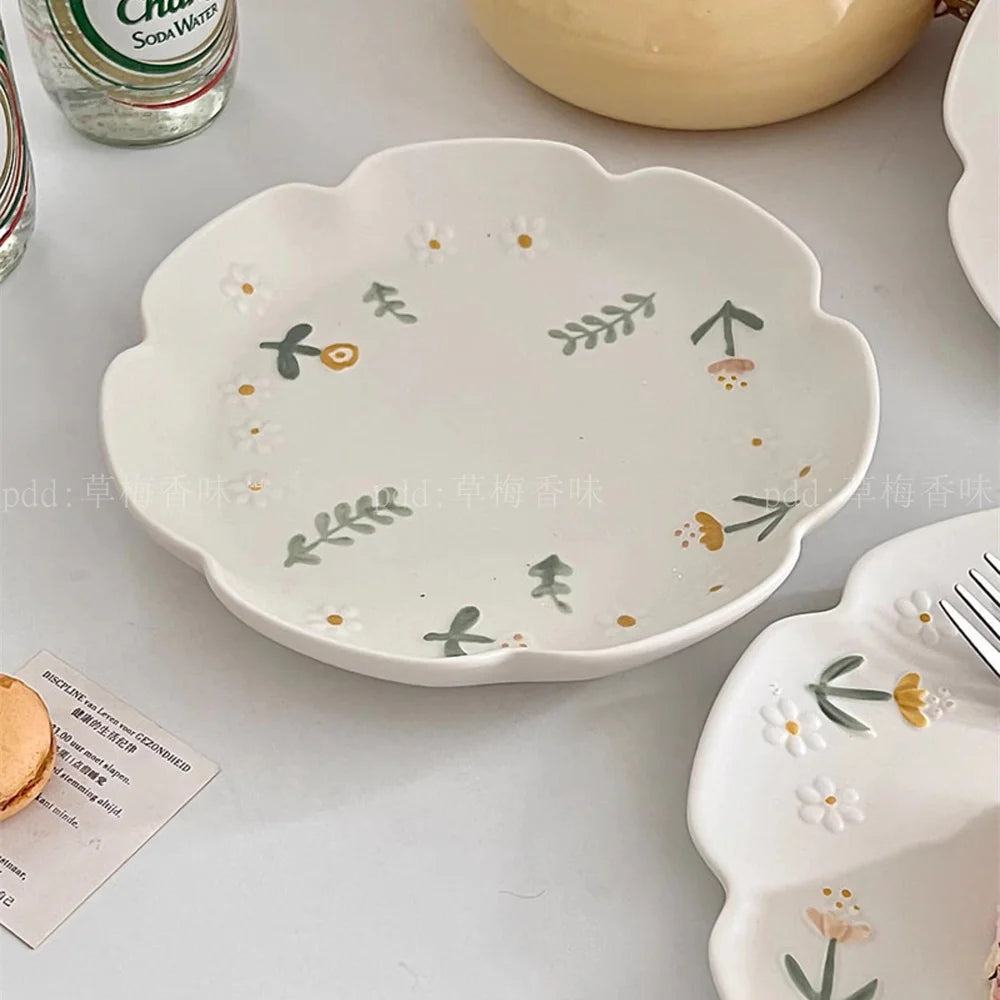 Embossed Daisy Plates Ceramic Home Dining Plate