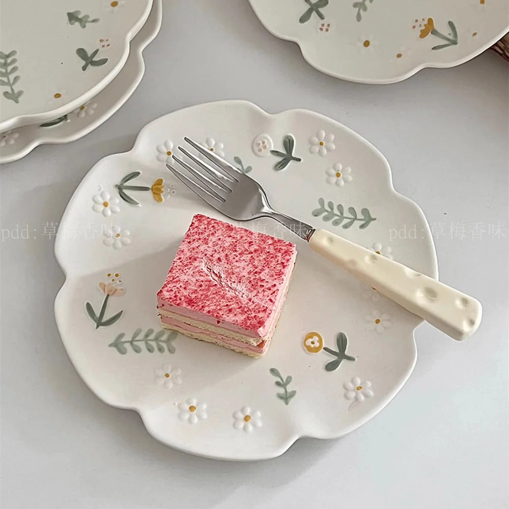 Embossed Daisy Plates Ceramic Home Dining Plate