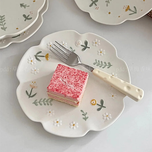 Embossed Daisy Plates Ceramic Home Dining Plate