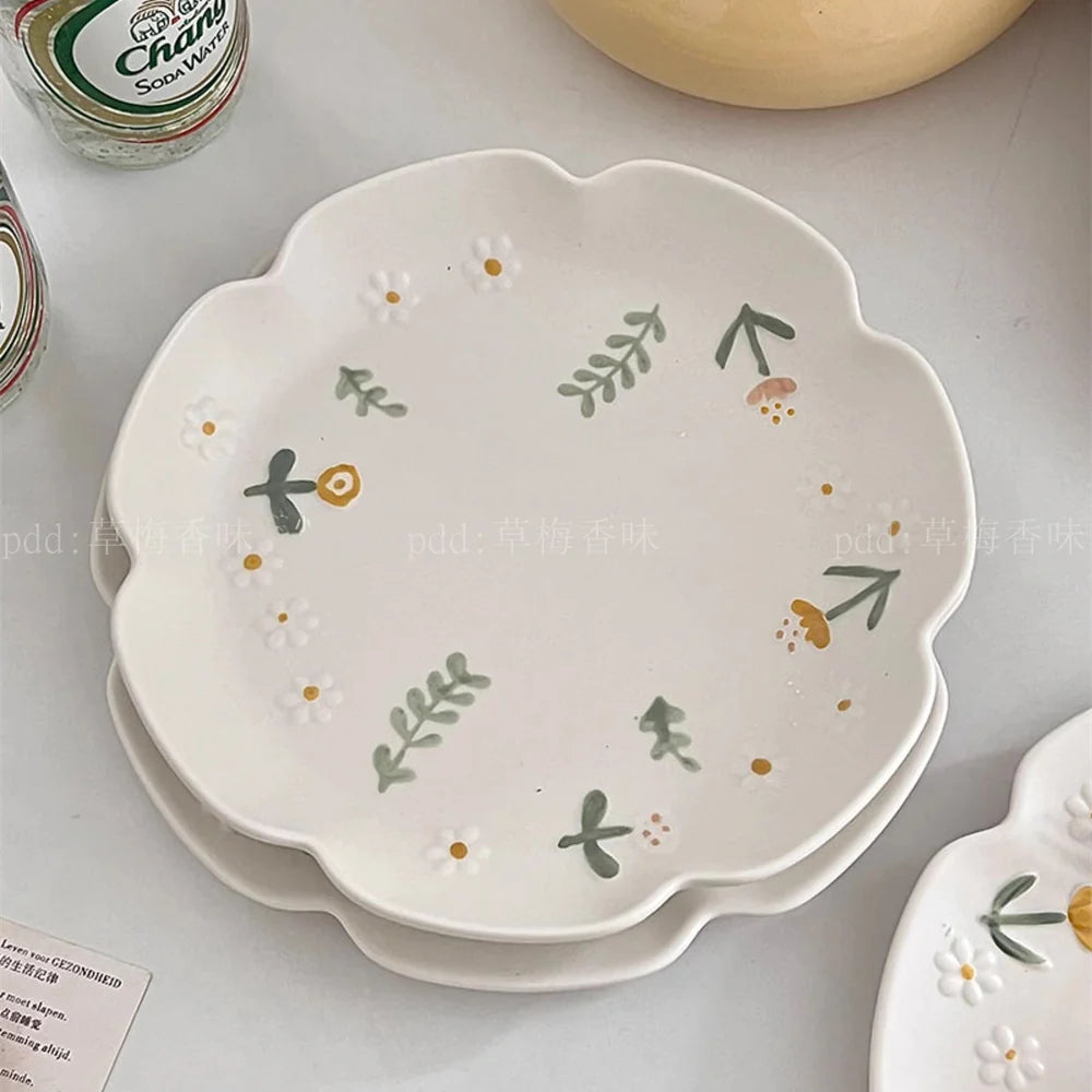 Embossed Daisy Plates Ceramic Home Dining Plate