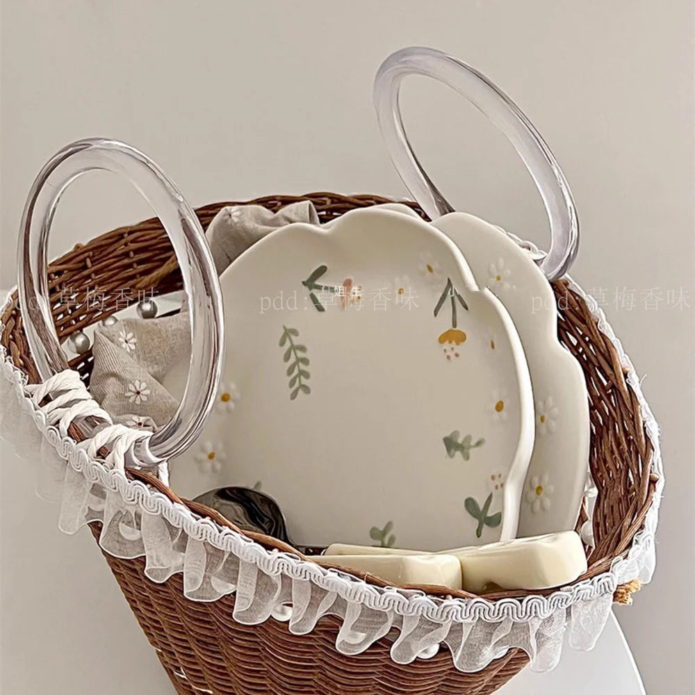 Embossed Daisy Plates Ceramic Home Dining Plate