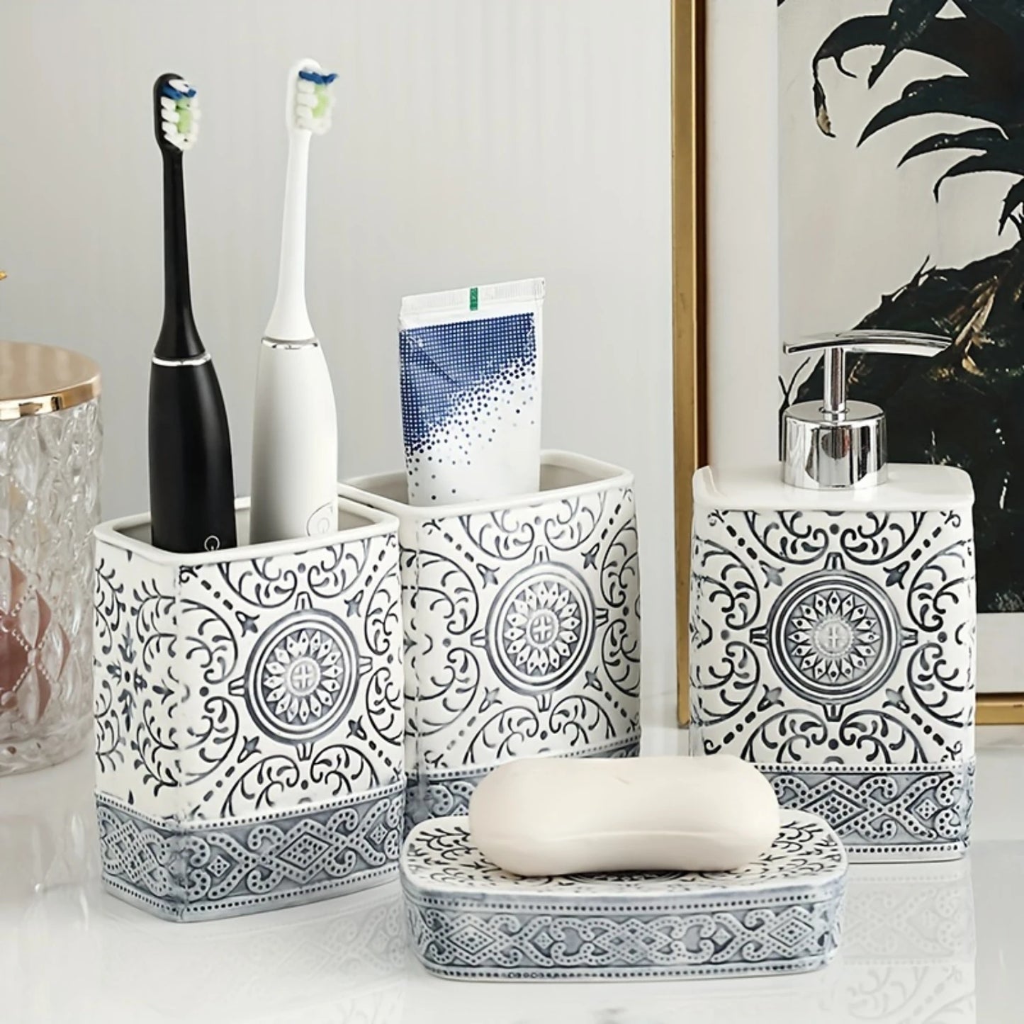 4Pcs/Set Bohemian Style Ceramic Bathroom Toiletry Set