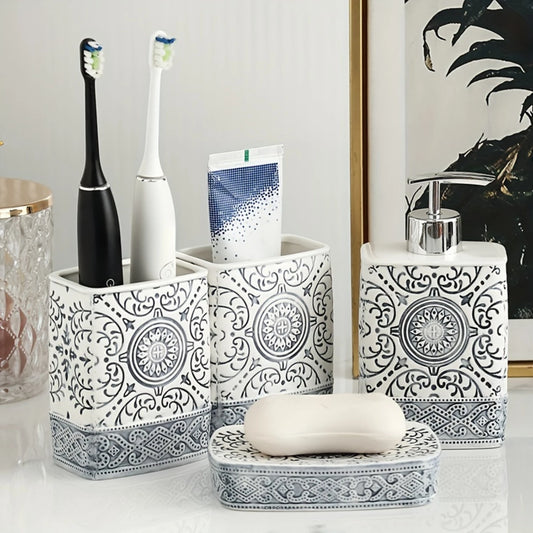 4Pcs/Set Bohemian Style Ceramic Bathroom Toiletry Set