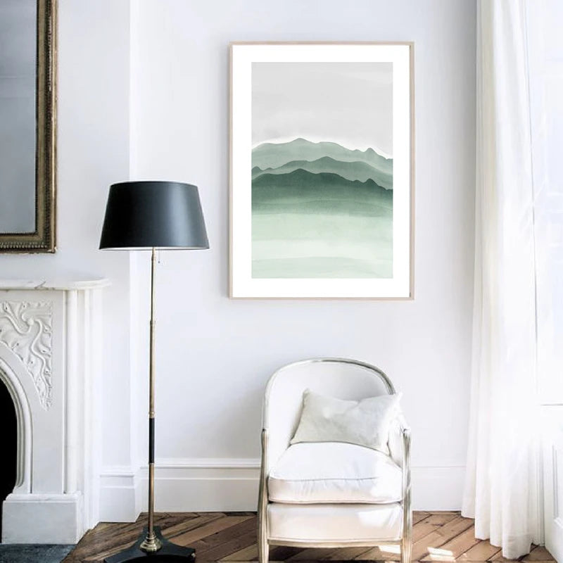 Watercolor Green Abstract Geometric Shapes Art Prints Nordic Poster