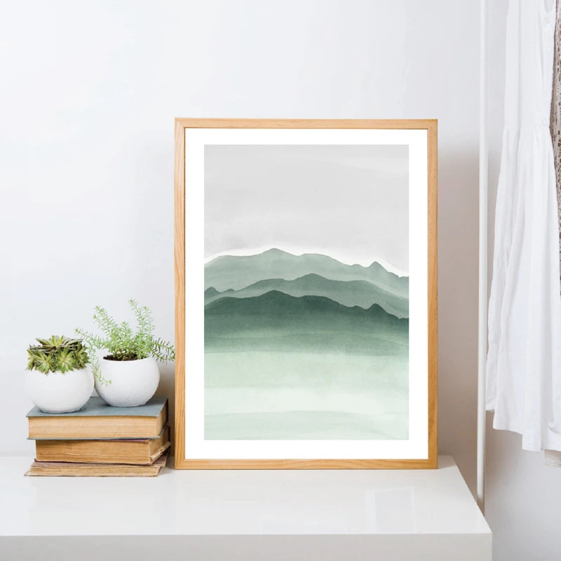 Watercolor Green Abstract Geometric Shapes Art Prints Nordic Poster