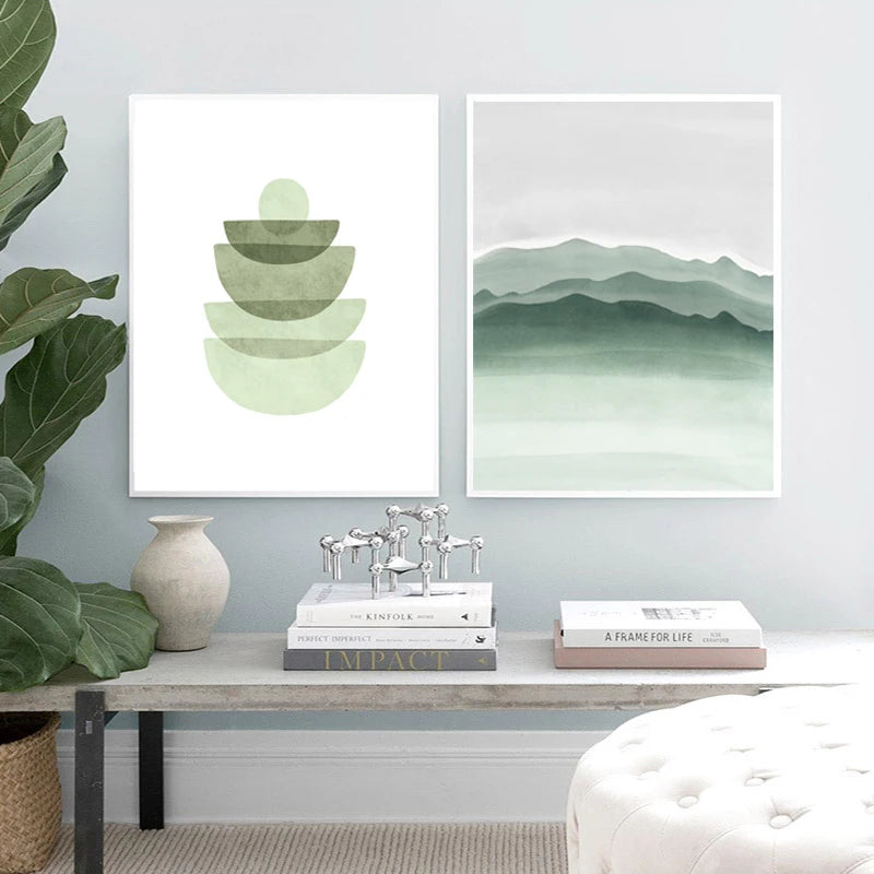 Watercolor Green Abstract Geometric Shapes Art Prints Nordic Poster