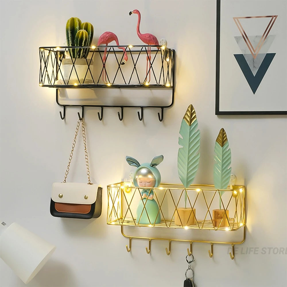 Luxury Gold Bathroom Shelf Without Drilling Metal Shower Storage Basket With Hook