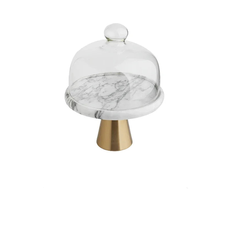 Marble Cake Pan Glass Cover Cake Stand