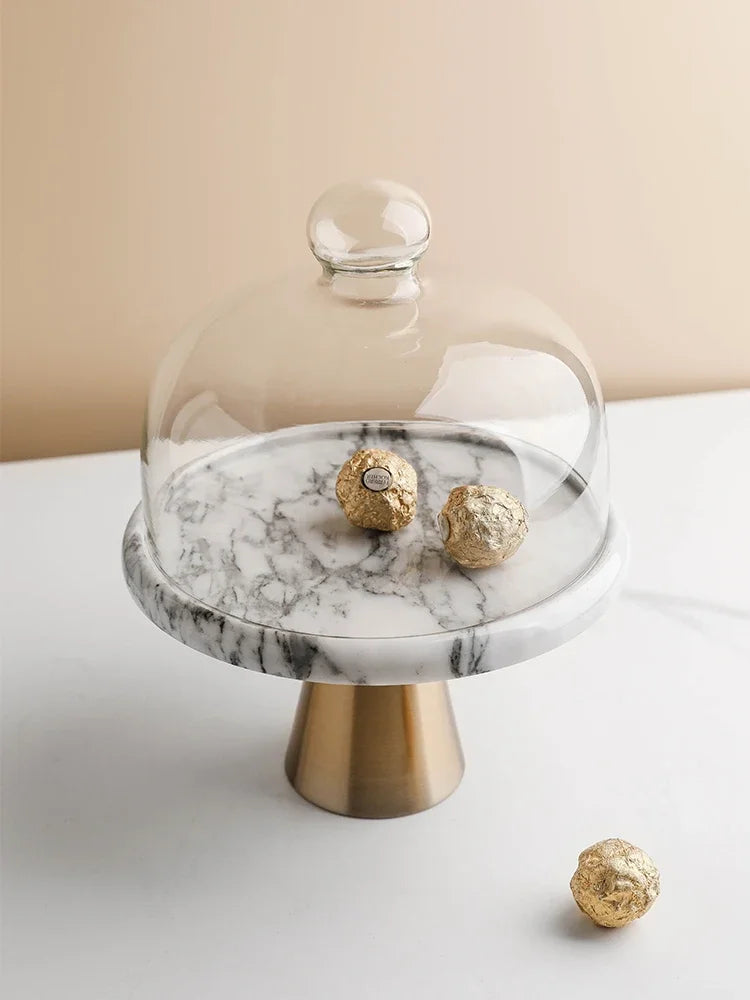 Marble Cake Pan Glass Cover Cake Stand