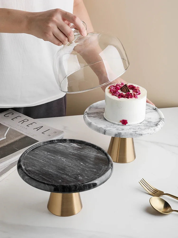 Marble Cake Pan Glass Cover Cake Stand