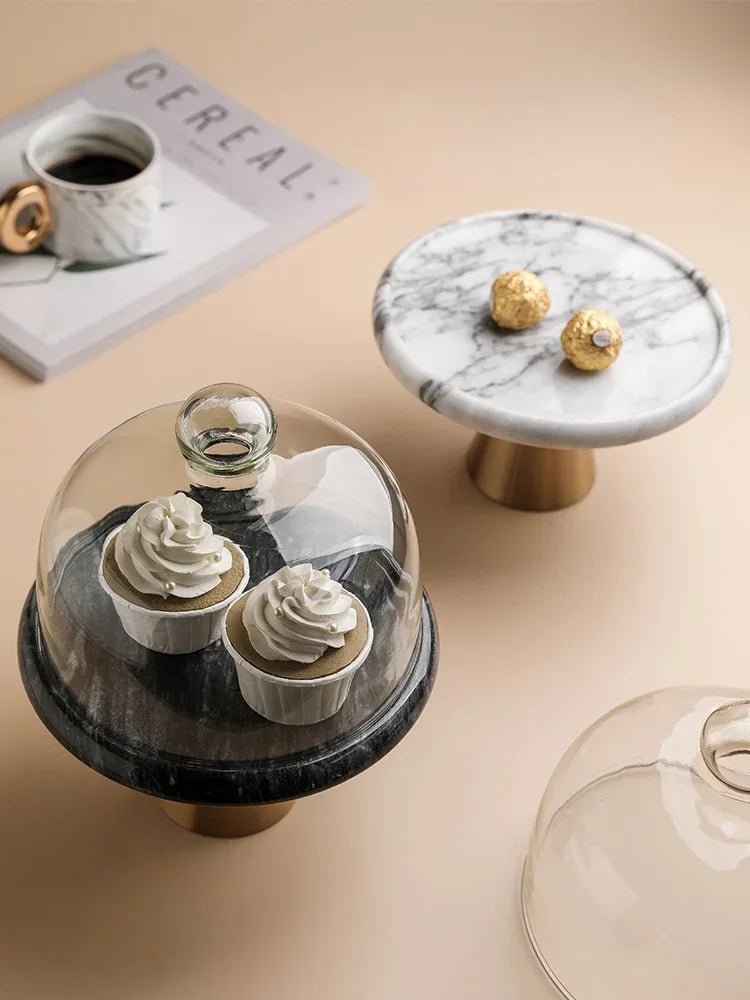 Marble Cake Pan Glass Cover Cake Stand
