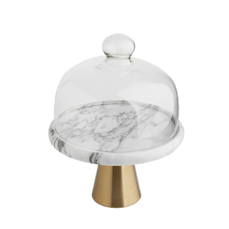 Marble Cake Pan Glass Cover Cake Stand