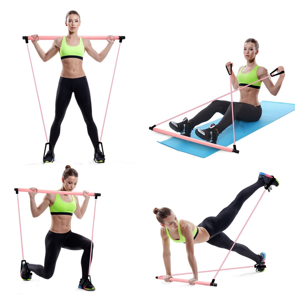 Pilates Bar Kit Adjustable Portable Yoga Gym Rope