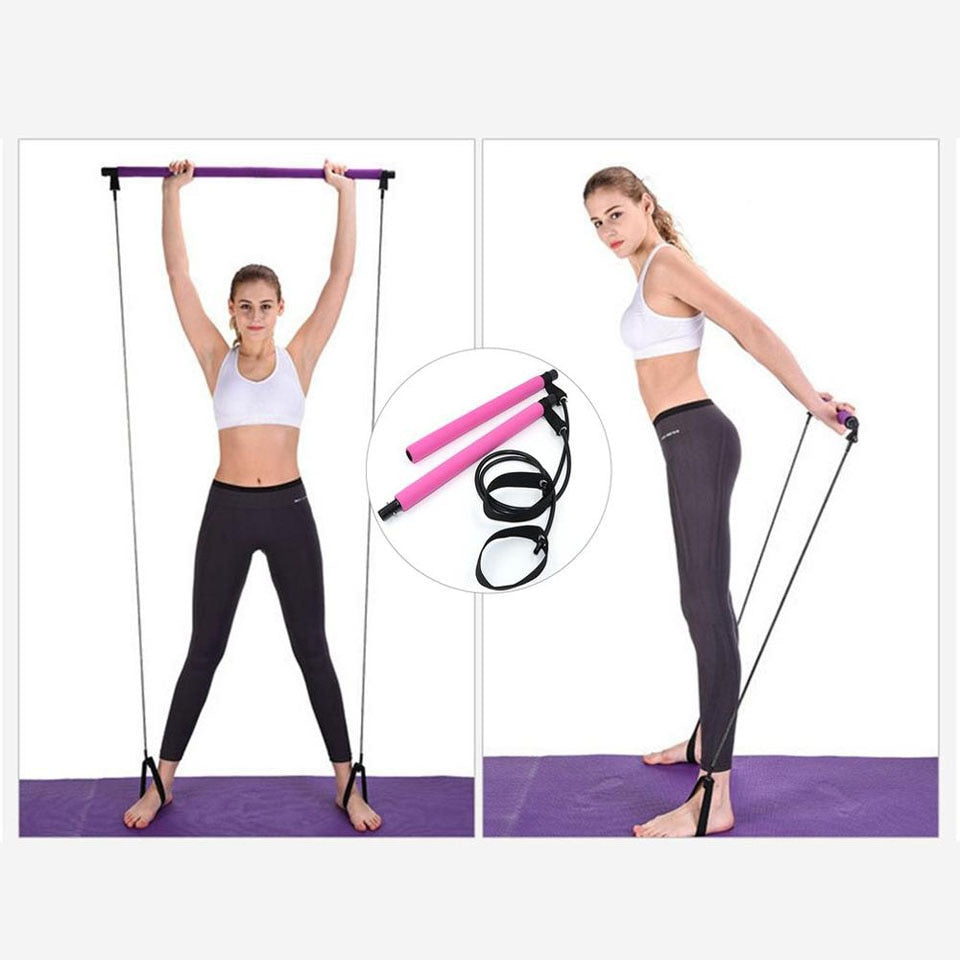 Pilates Bar Kit Adjustable Portable Yoga Gym Rope