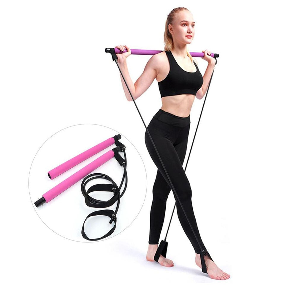 Pilates Bar Kit Adjustable Portable Yoga Gym Rope