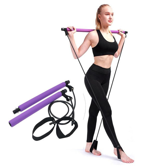 Pilates Bar Kit Adjustable Portable Yoga Gym Rope