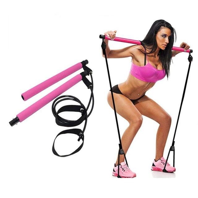 Pilates Bar Kit Adjustable Portable Yoga Gym Rope