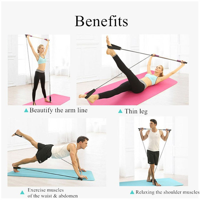 Pilates Bar Kit Adjustable Portable Yoga Gym Rope